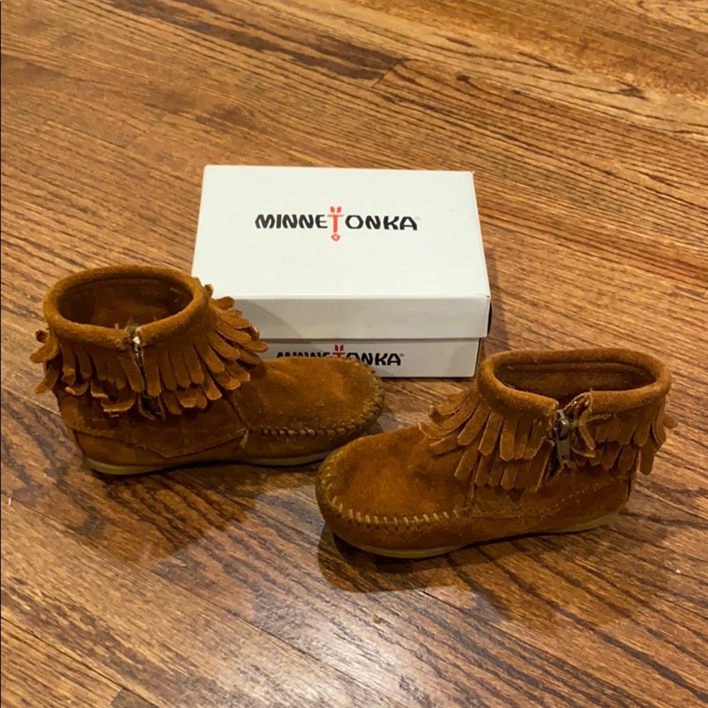 Minnetonka Double Fringe Side Zip Boot